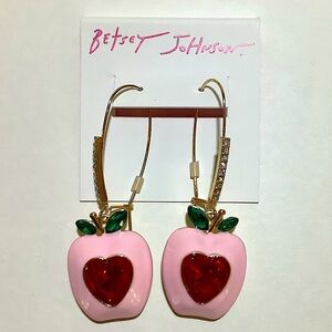 Betsey Johnson Apple Pink & Red Drop Earrings New